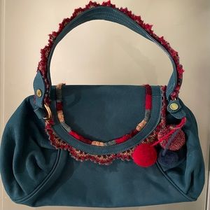 Moschino Blue Leather with Crocheted Accents Shoulder Bag